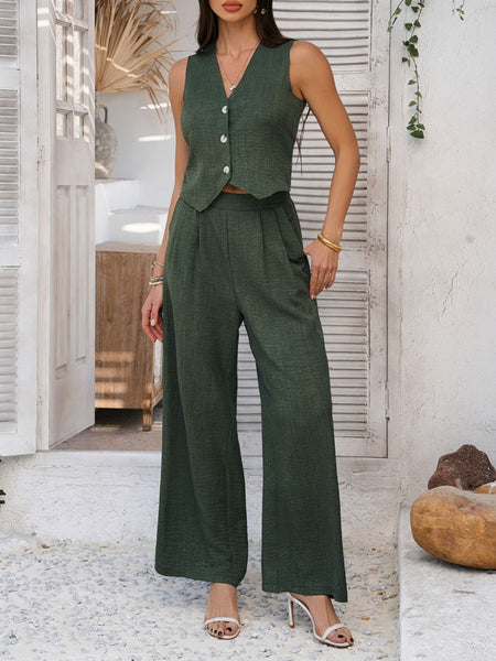 Devine Button Down Vest and Wide Leg Pants Set - Image 21