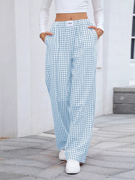 Plaid Wide Leg Casual Pants - Image 12