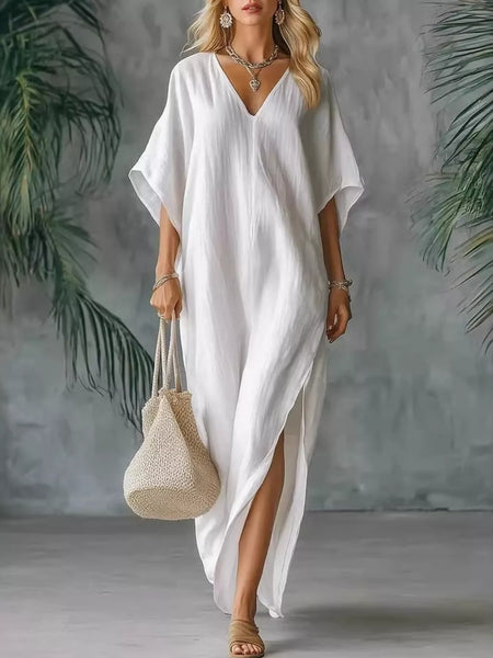 Full Size V-Neck Maxi Dress With Side Slits Plus Size - Image 7