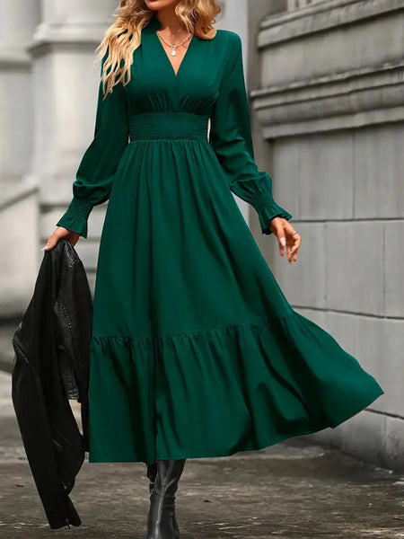 Notched Long Sleeve Tiered Dress - Image 2