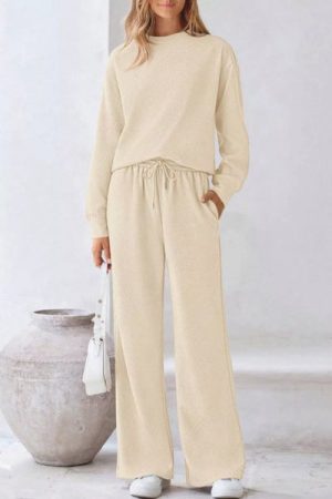 Round Neck Long Sleeve Top and Pants Set
