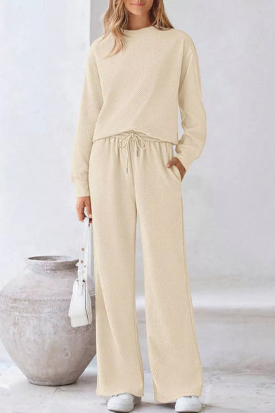 Round Neck Long Sleeve Top and Pants Set