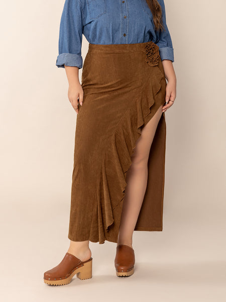 Plus Size Ruffled Slit High Rise Skirt - Image 5