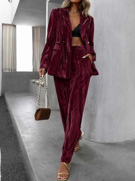 Lapel Collar Long Sleeve Blazer and Pants Set - Image 13