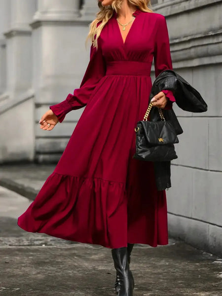 Notched Long Sleeve Tiered Dress - Image 14