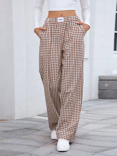 Plaid Wide Leg Casual Pants - Image 8