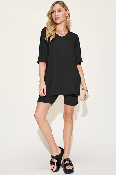 Basic Bae Bamboo Full Size V-Neck Drop Shoulder T-Shirt and Shorts Set - Image 21