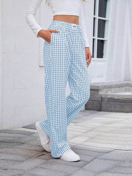Plaid Wide Leg Casual Pants - Image 15