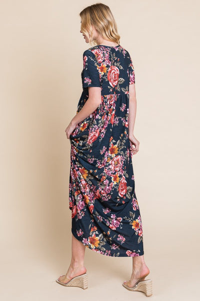 BOMBOM Floral Short Sleeve Maxi Dress - Image 2