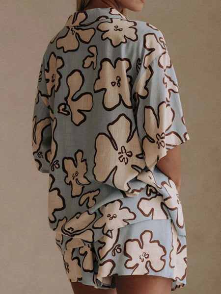 Printed Button Up Shirt and Shorts Set - Image 2