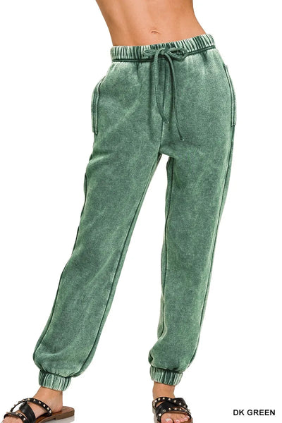 Zenana Acid Wash Fleece Sweatpants with Pockets - Image 3
