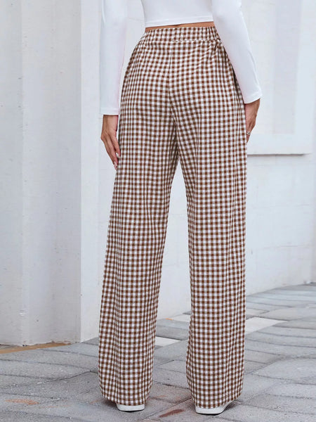 Plaid Wide Leg Casual Pants - Image 11
