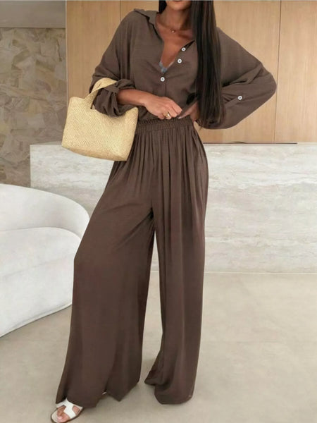 Long Sleeve Shirt and Wide Leg Pants Set - Image 3