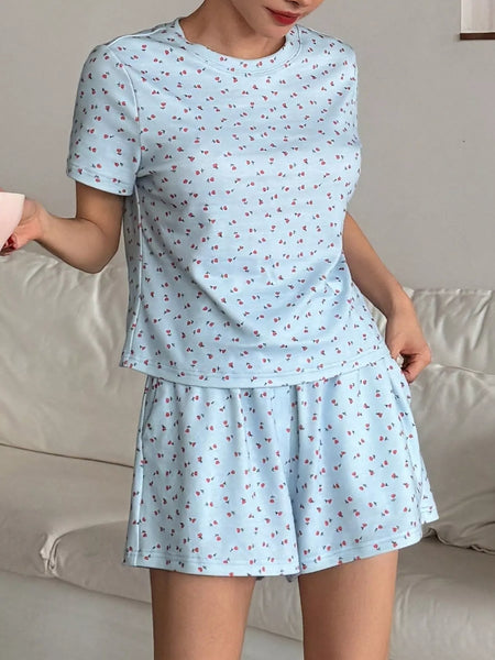 Floral Round Neck Top and Shorts Lounge Set - Image 6