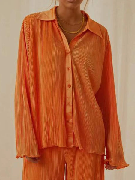 Button Up Long Sleeve Top and Pants Set - Image 3