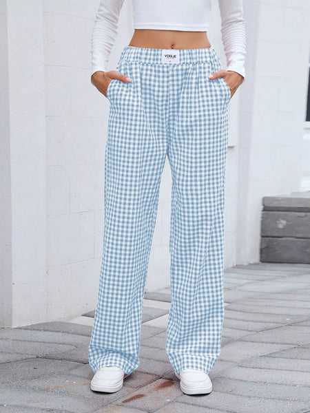 Plaid Wide Leg Casual Pants - Image 14
