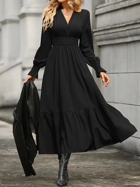 Notched Long Sleeve Tiered Dress - Image 6
