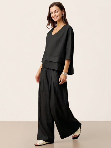 100% Linen Sculpted Pleat Elasticated Back Relaxed Pants VERIDIANA - Image 35