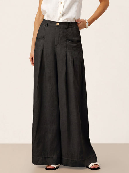 100% Linen Sculpted Pleat Elasticated Back Relaxed Pants VERIDIANA - Image 28