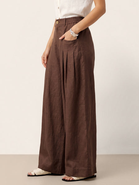 100% Linen Sculpted Pleat Elasticated Back Relaxed Pants VERIDIANA - Image 25