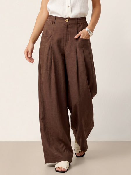 100% Linen Sculpted Pleat Elasticated Back Relaxed Pants VERIDIANA - Image 24