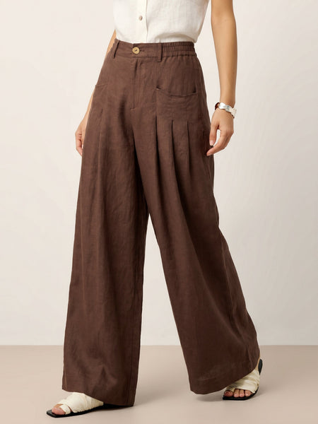 100% Linen Sculpted Pleat Elasticated Back Relaxed Pants VERIDIANA - Image 21