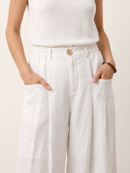 100% Linen Sculpted Pleat Elasticated Back Relaxed Pants VERIDIANA - Image 18