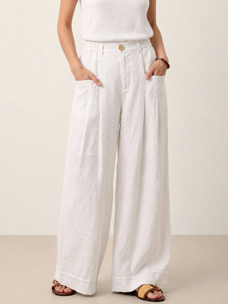 100% Linen Sculpted Pleat Elasticated Back Relaxed Pants VERIDIANA - Image 14