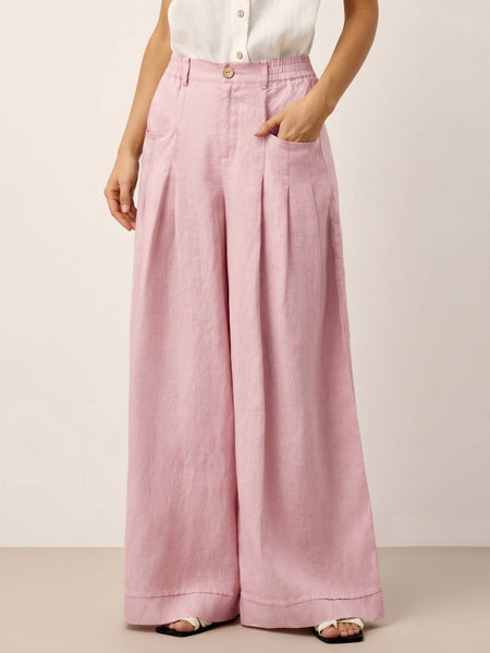 100% Linen Sculpted Pleat Elasticated Back Relaxed Pants VERIDIANA - Image 36
