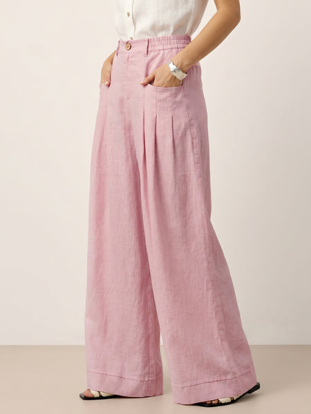 100% Linen Sculpted Pleat Elasticated Back Relaxed Pants VERIDIANA - Image 39