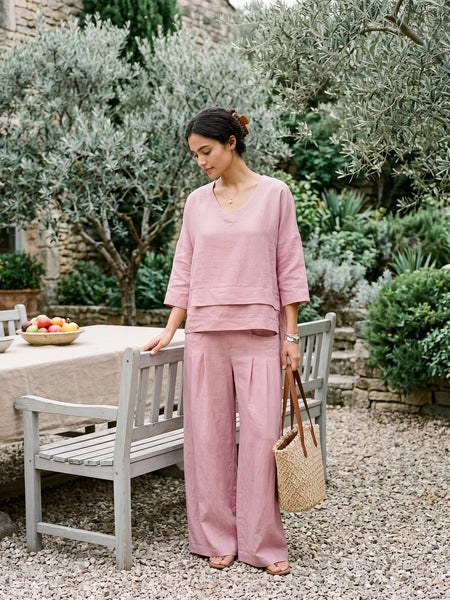 100% Linen Sculpted Pleat Elasticated Back Relaxed Pants VERIDIANA - Image 38
