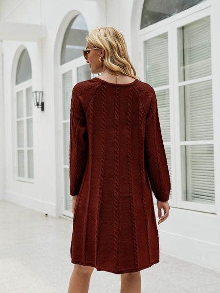Cable-Knit Long Sleeve Sweater Dress - Image 9