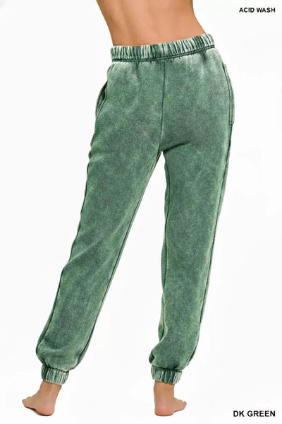 Zenana Acid Wash Fleece Sweatpants with Pockets - Image 2