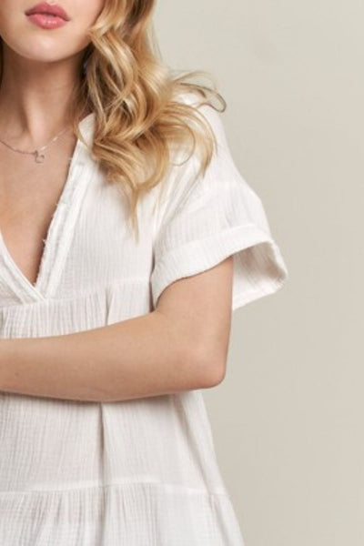 ADORA Tiered Notched Short Sleeve Dress - Image 3