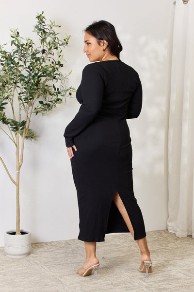 Culture Code Full Size Ribbed Long Sleeve Midi Slit Dress - Image 2
