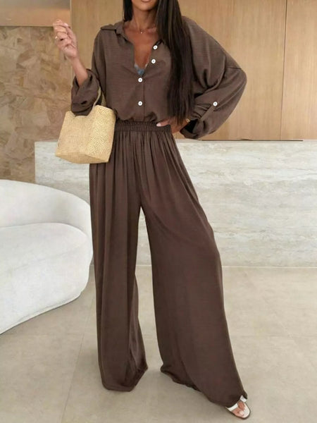 Long Sleeve Shirt and Wide Leg Pants Set - Image 2