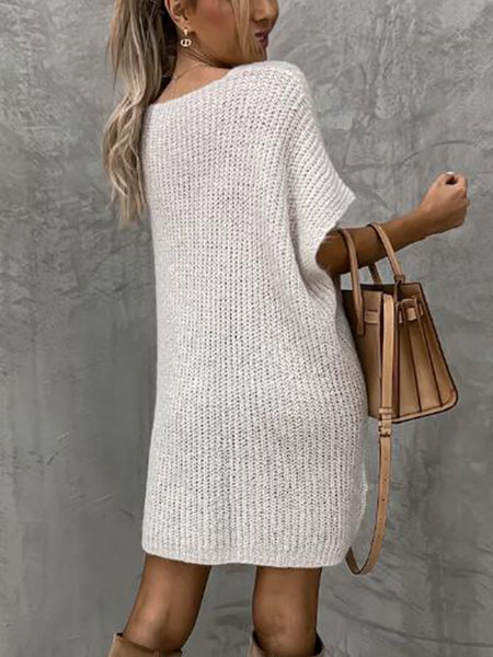 Short Sleeve Sweater Dress with Pockets - Image 9