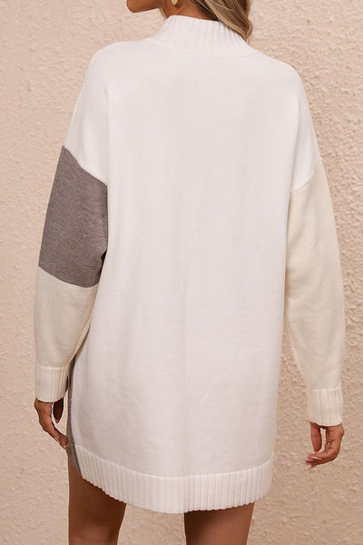 Color Block Mock Neck Dropped Shoulder Sweater Dress - Image 8