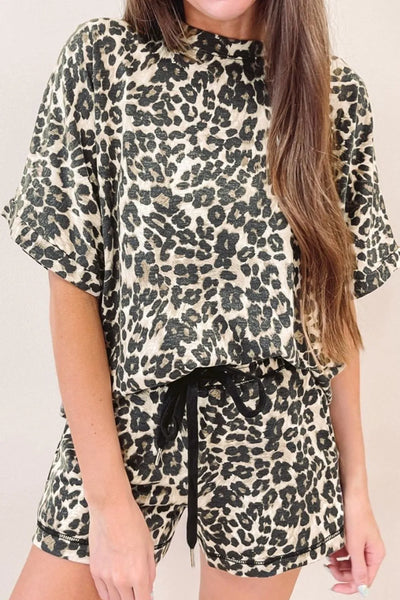 Leopard Round Neck Top and Shorts Set - Image 4