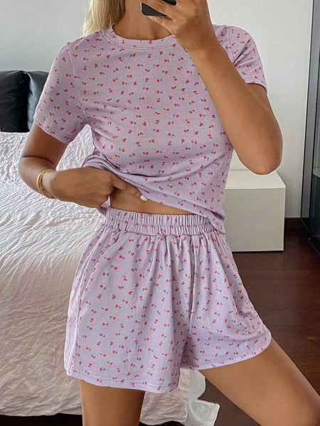 Floral Round Neck Top and Shorts Lounge Set - Image 4