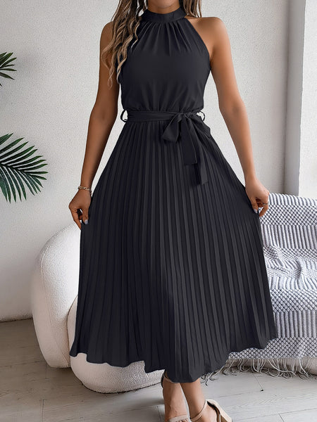 Pleated Tie Waist Sleeveless Midi Dress - Image 15
