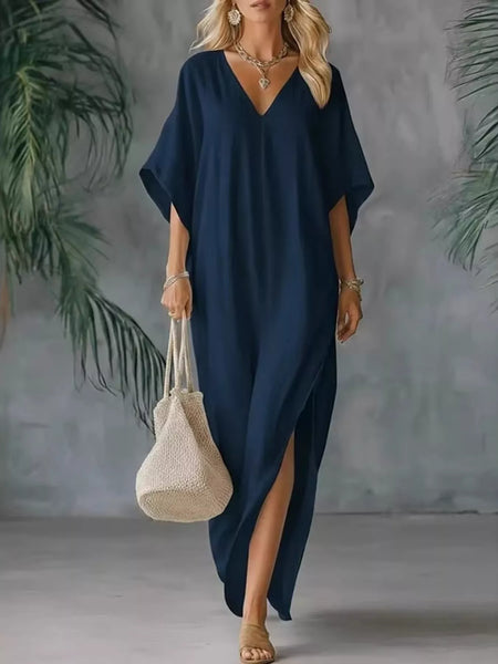 Full Size V-Neck Maxi Dress With Side Slits Plus Size - Image 3