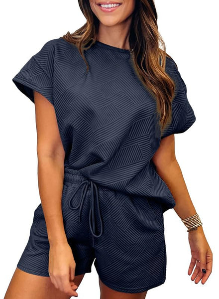 Women's Solid Textured Drawstring Shorts Set - Image 4