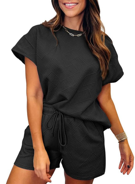 Women's Solid Textured Drawstring Shorts Set - Image 3