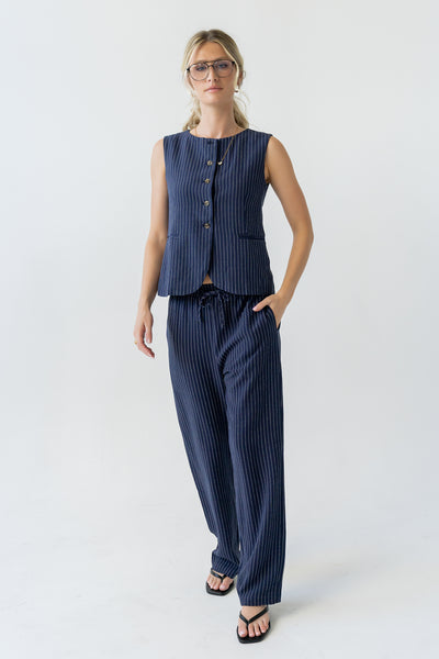 Vivienne Pinstripe Wide Leg Pants in Navy - Image 4