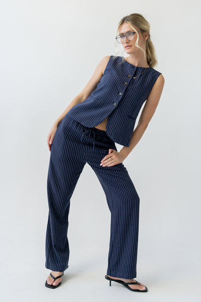 Vivienne Pinstripe Wide Leg Pants in Navy - Image 3