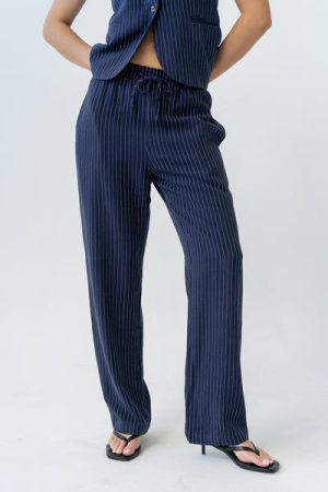 Vivienne Pinstripe Wide Leg Pants in Navy