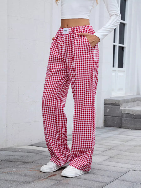 Plaid Wide Leg Casual Pants - Image 3