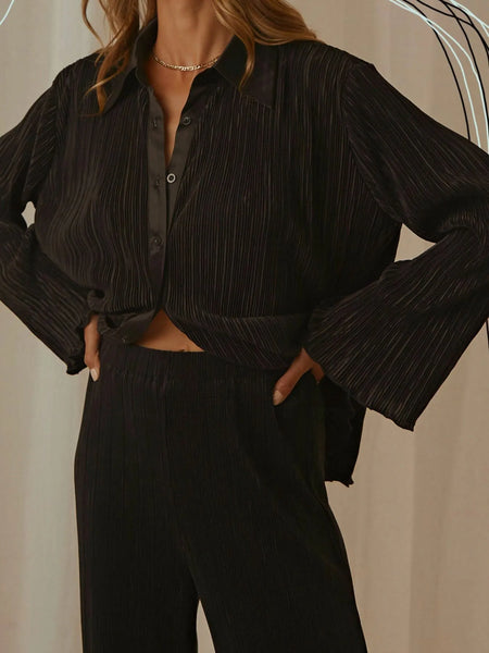 Button Up Long Sleeve Top and Pants Set - Image 11