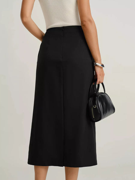 Button-Front Midi Skirt with Pockets - Image 3